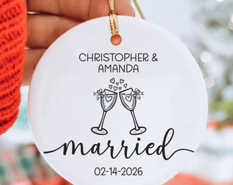 Married Ornament Personalized – Newlywed Ornament Keepsake with Custom Bride and Groom Names