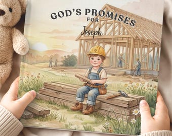 Personalized Baptism Gift for Boys~ Christian Construction Storybook ~ Custom Name Book ~ Baby Dedication & Christening Keepsake