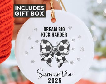 Soccer Ornament with Name  – Personalized Girls Soccer Team Christmas Ornament for Daughter, Grandchild or Niece - Cute Team Player Gift