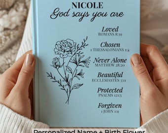 Birth Flower Journal Personalized - Notebook with Name Custom - Bible Study Journaling - Christian Prayer Journal Gift for Women