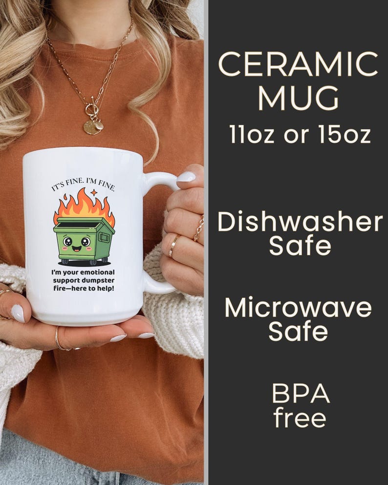 Funny Dumpster Fire Mug for Coworker - Sarcastic Work Mug for Teacher or Nurse - White Elephant or Secret Santa Gift Exchange Idea Bulk image 4