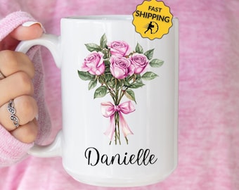Birth Month Mug Personalized -  Birth Month Flower Custom Name Espresso Cup - Large Coffee Mug for Cappuccino - Custom Mothers Day Gift