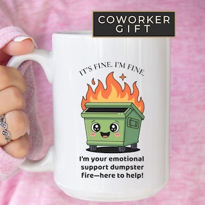 Funny Dumpster Fire Mug for Coworker - Sarcastic Work Mug for Teacher or Nurse - White Elephant or Secret Santa Gift Exchange Idea Bulk image 1