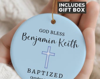 Baby Boy Baptism Ornament Keepsake ~ Custom Name Boy Ornament ~ Christian Baptism Keepsake for Godson or Grandson
