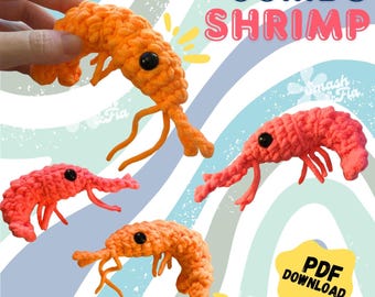 Jumbo Shrimp Crochet Pattern: Easy Low Sew Amigurumi Radioactive Shrimp Plush (PDF Digital Download)