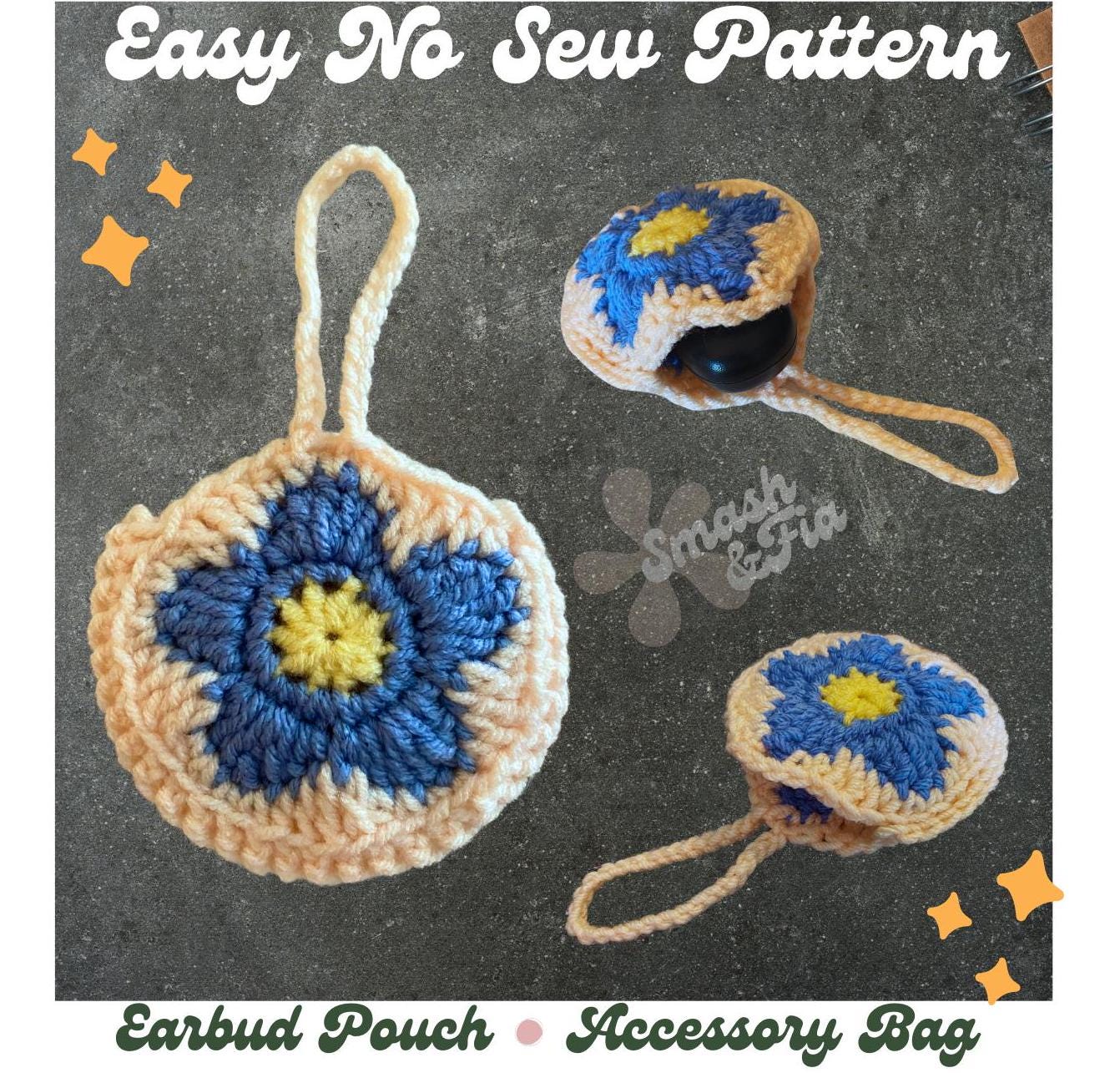 Crochet Flower Earbud Case Pattern: Easy Granny Square Round Bag Charm  Pouch (PDF Downloas)