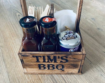 Coffret BBQ, ustensile à grillades en bois, cadeau personnalisé