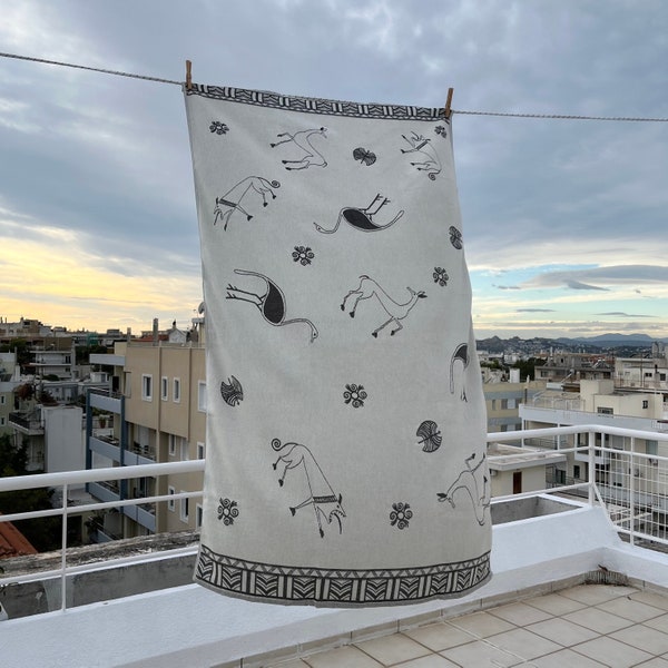 Greek cotton towel, hammam style, woven with ancient Greece pattern, thin beach bath pool towel, Peshtemal,greek design, made in Greece