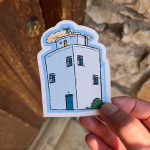 Sticker maison grecque en vinyle, bâtiment d'Athènes, vie grecque, art grec, design fabriqué en Grèce, style grec, souvenir grec, îles grecques, rétro