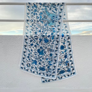 Greek Silk Scarf: Horseman & Lady Folk Art Pattern, Made in Greece