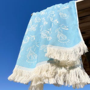 Greek Cotton Woven Towel with Fringes - Beach, Bath, Sauna : Lucky Eye and flowers