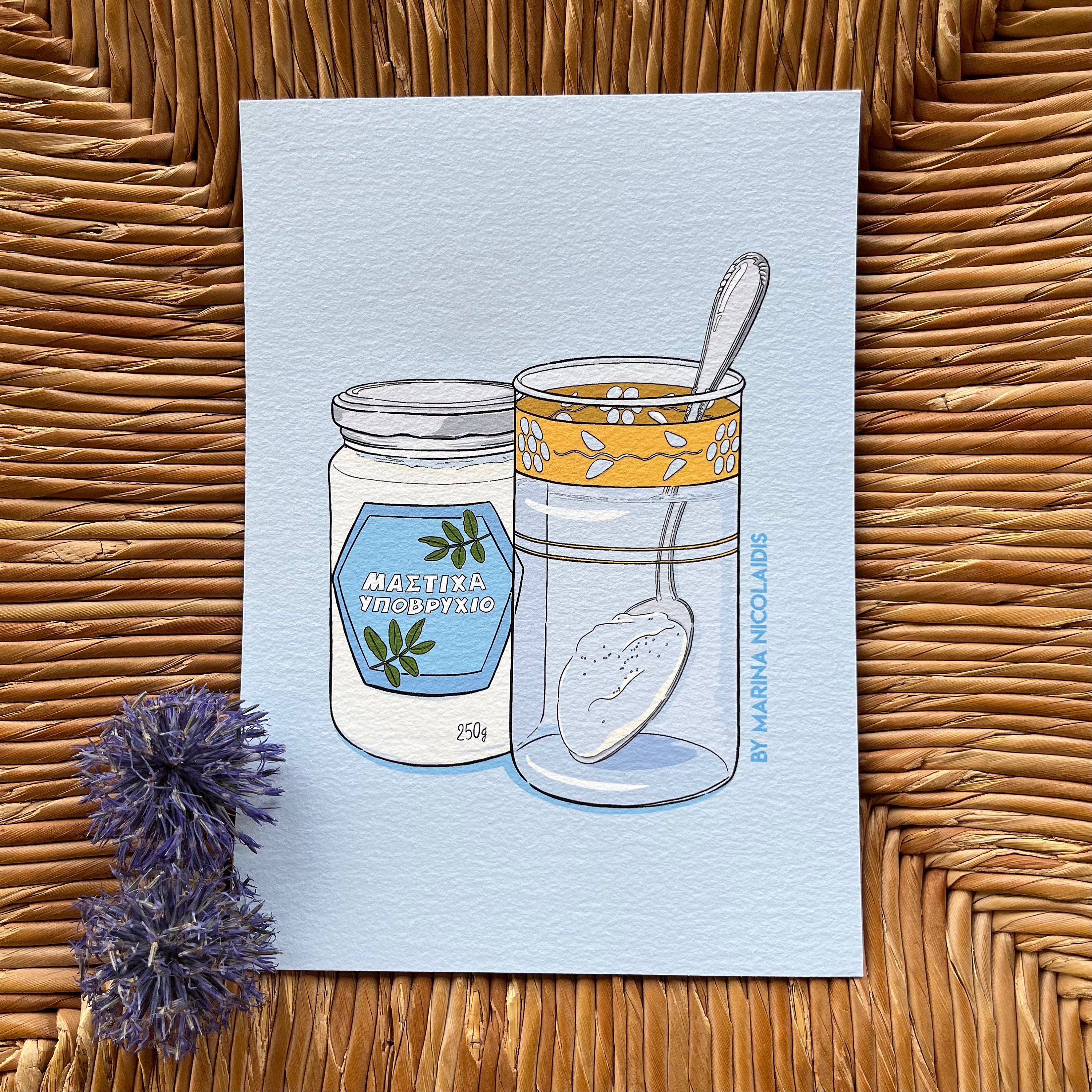 Greek Art, Sweet food treat illustration art print, Mastic submarine, design and made in Greece, Greek style, Greek lifestyle, Chios island,