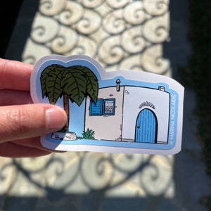 Pegatina de la casa griega, edificio griego de Atenas, vida griega, arte griego, diseño hecho en Grecia, estilo griego, recuerdo griego, islas griegas, retro