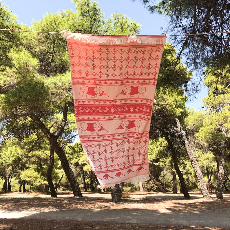 Greek Cotton Woven Beach Towel With Fringes: Cretan Bull, Fouta Pareo ...