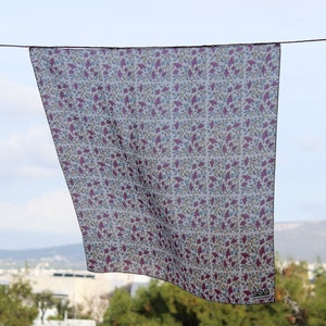 Greek silk square scarf, silk bandana, made in Greece, Greek artist, Greek folk traditional flowers pattern, hair or neck accessories image 5