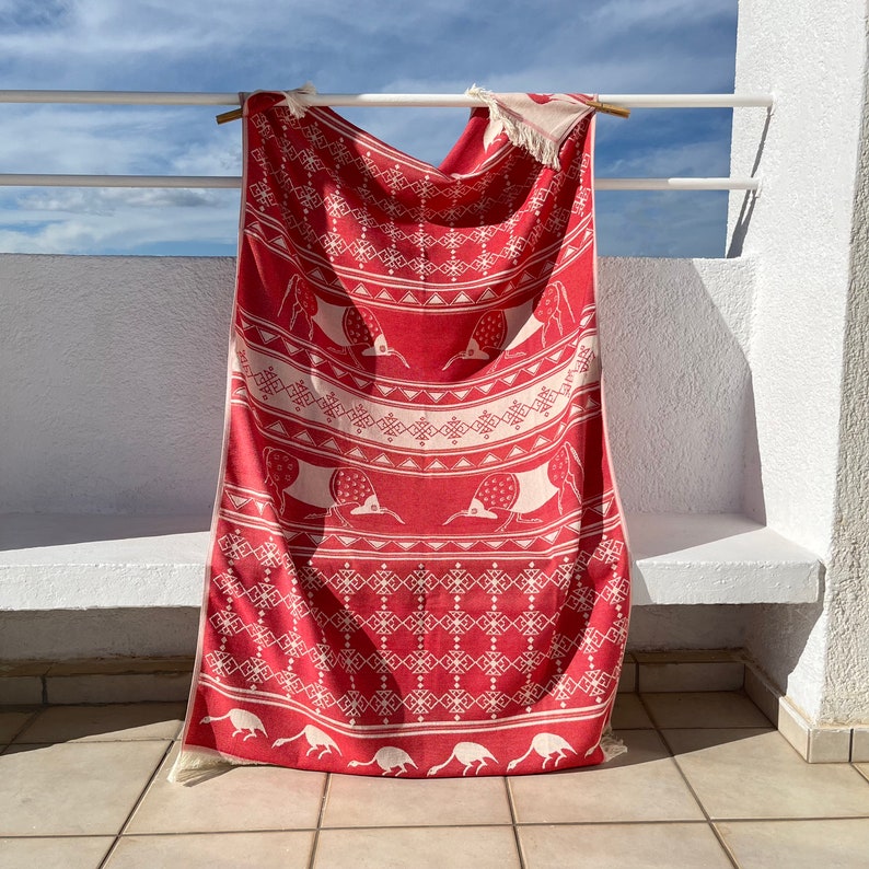 Greek Cotton Woven Beach Towel With Fringes: Cretan Bull, Fouta Pareo ...
