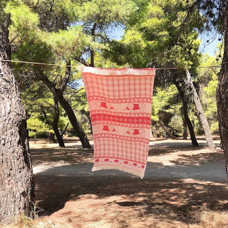 Greek Cotton Woven Beach Towel With Fringes: Cretan Bull, Fouta Pareo ...