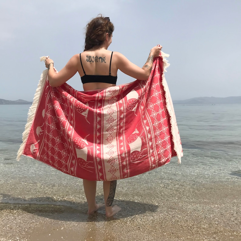 Greek Cotton Woven Beach Towel With Fringes: Cretan Bull, Fouta Pareo ...