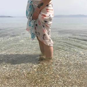 Pareo, sarong, beach wear, silk pareo, summer accessories, beachwear, swans, greek islands, design and made in Greece image 2