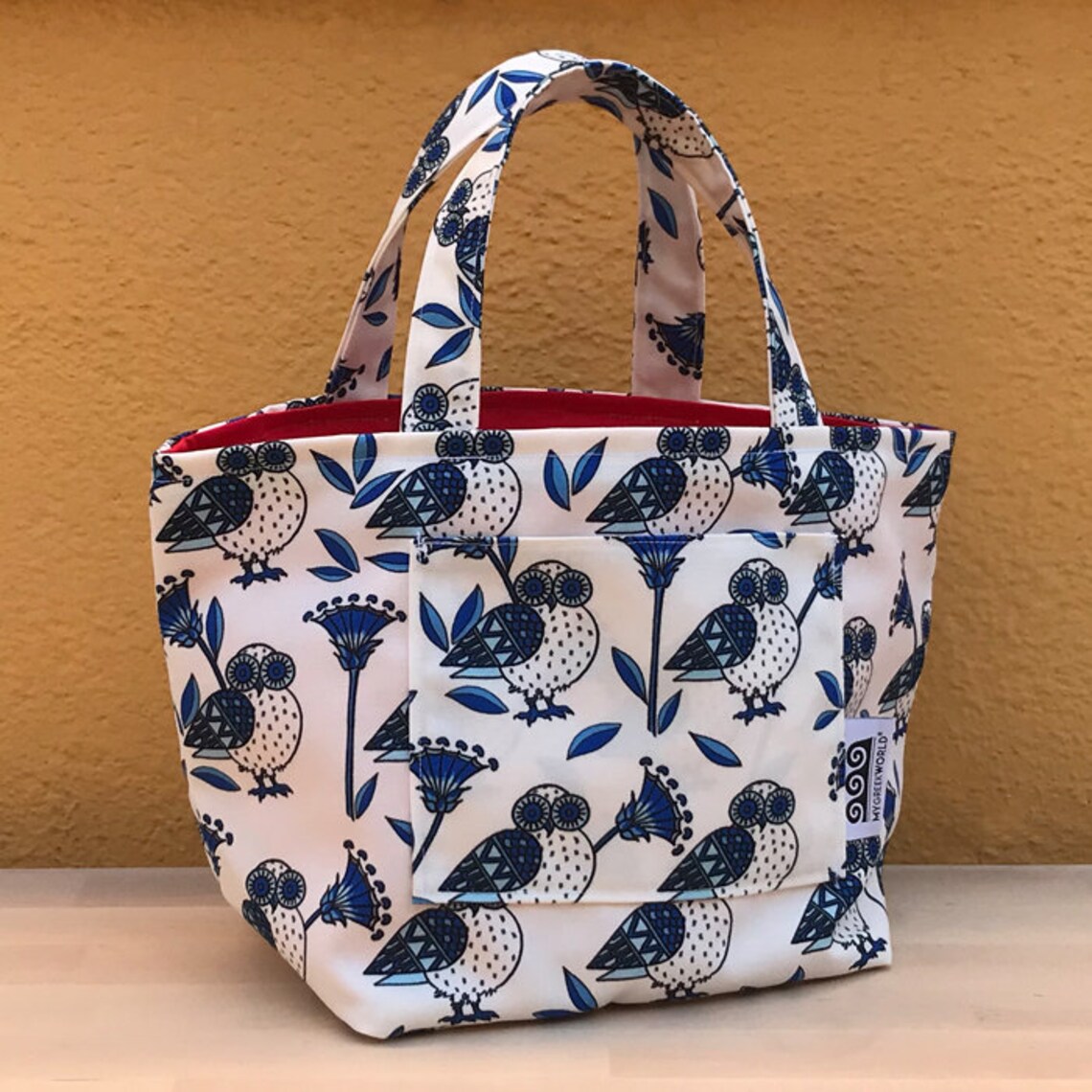 Canvas Handbag, Made in Greece, Textile Handbag With Ancient Greece Owl