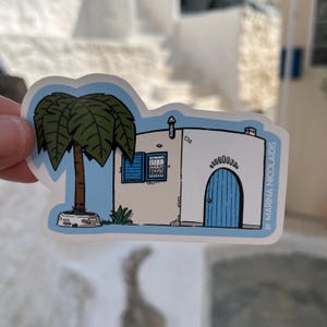 Sticker maison de village grec, vie grecque, art grec, design fabriqué en Grèce, style grec, souvenir grec, îles grecques d'été, rétro