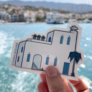 Sticker vinyle grec maison insulaire, village, art grec, design grec, culture grecque, fabriqué en Grèce, style grec, Cyclades, paquet d'autocollants