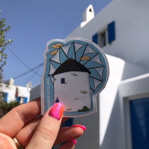 Sticker moulin à vent grec, autocollant pour pare-chocs illustration, vie grecque, art grec, design et fabriqué en Grèce, souvenir des îles grecques, art autocollant