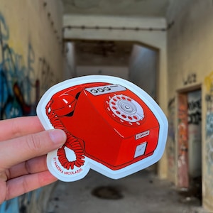 Griekse rode telefoon vinyl bumpersticker, munttelefoon, nostalgische en retro-stijlstickers, Griekse kunst, gemaakt in Griekenland, Griekse cultuur, Grieks leven