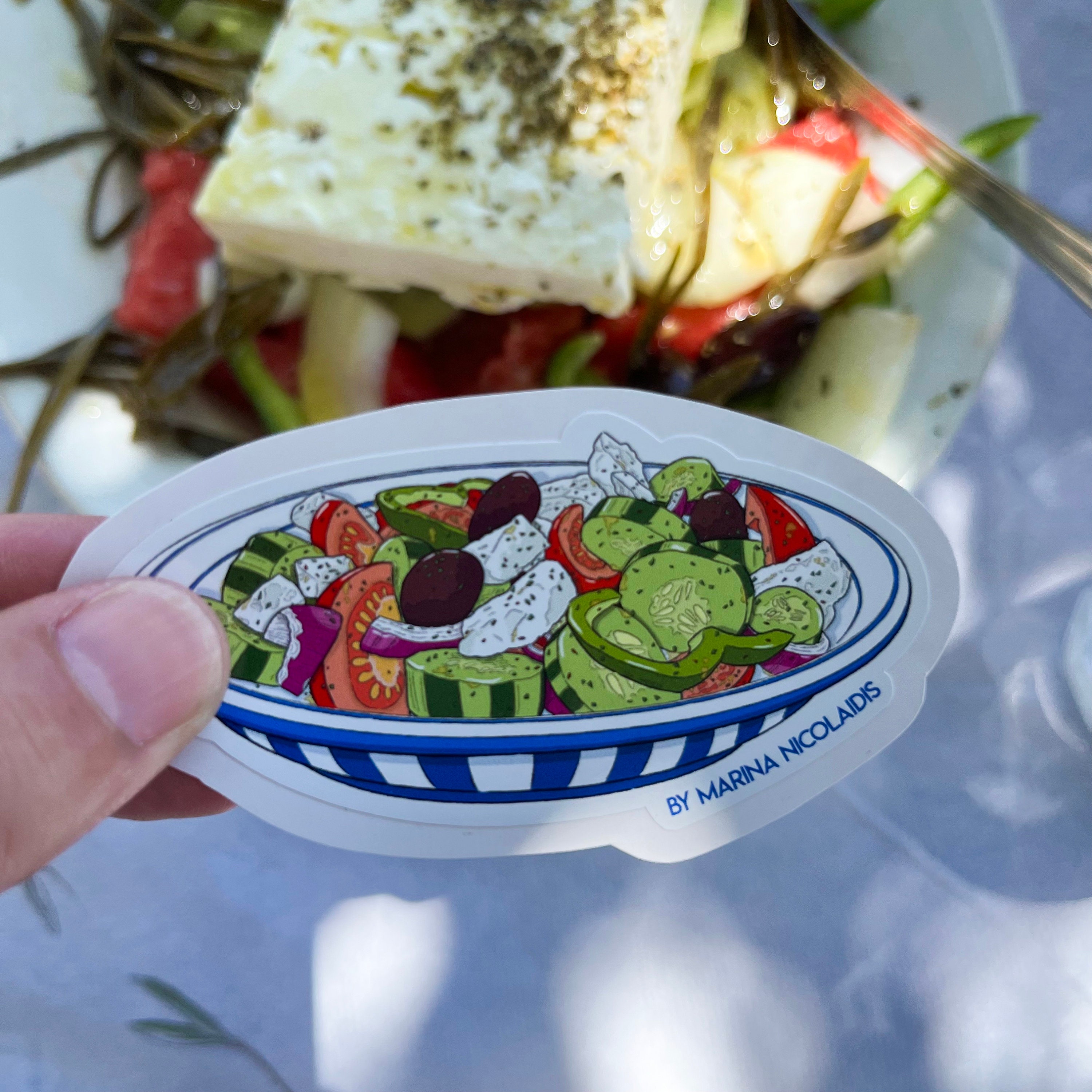Greek salad Horiatiki, vinyl sticker, mediterranean food diet,  Art illustration artist, Greek culture, made in Greece, greek style of life