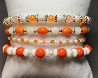 Orange & White Bracelet Set / Memory Wire Bracelets / Stacking Bracelets / Cute Accessories