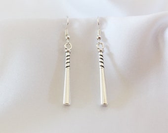 Harley Quinn Earrings | Silver Plated Dangly Baseball Bat & Hooks | Villain Cosplay Inspired Jewellery Gifts, Handmade in the UK