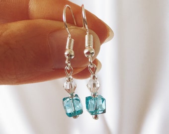 Tesseract Earrings | Stunning Faceted Blue Glass Cubes & Crystals | Silver Plated | Handmade Loki Laufeyson Marvels Avengers Jewellery Gifts