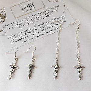 Loki Laufeyson Dagger Earrings Love is a Dagger Silver Plated Chain & Hooks TVA Marvel's Avengers Jewellery Gifts Handmade in the UK image 1