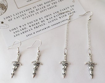 Loki Laufeyson Dagger Earrings | Love is a Dagger | Silver Plated Chain & Hooks | TVA | Marvel's Avengers Jewellery Gifts Handmade in the UK