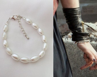 Wanda's Rice Pearl Bracelet | Age of Ultron Inspired Silver Plated Jewellery | Adjustable | Vegan Pearls | Jewelry Gifts Handmade in the UK