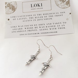 Loki Laufeyson Dagger Earrings Love is a Dagger Silver Plated Chain & Hooks TVA Marvel's Avengers Jewellery Gifts Handmade in the UK Dagger on hook