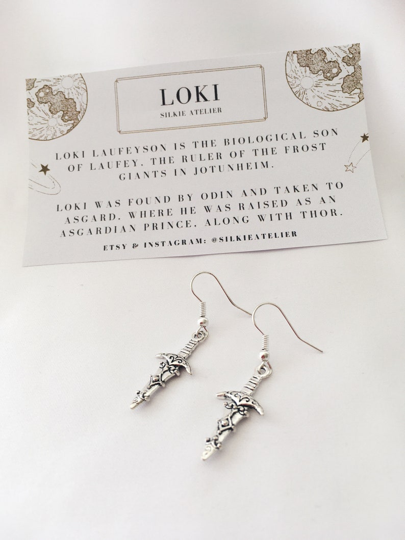 Loki Laufeyson Dagger Earrings Love is a Dagger Silver Plated Chain & Hooks TVA Marvel's Avengers Jewellery Gifts Handmade in the UK Dagger on hook