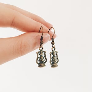Steampunk Oil Lamp Earrings | Bronze Plated Jewellery | Gothic Halloween Cosplay Gifts for Him and Her Handmade in the UK
