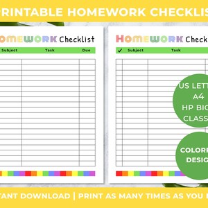 Homework Completion Checklist Assignment Log School Planner | Etsy
