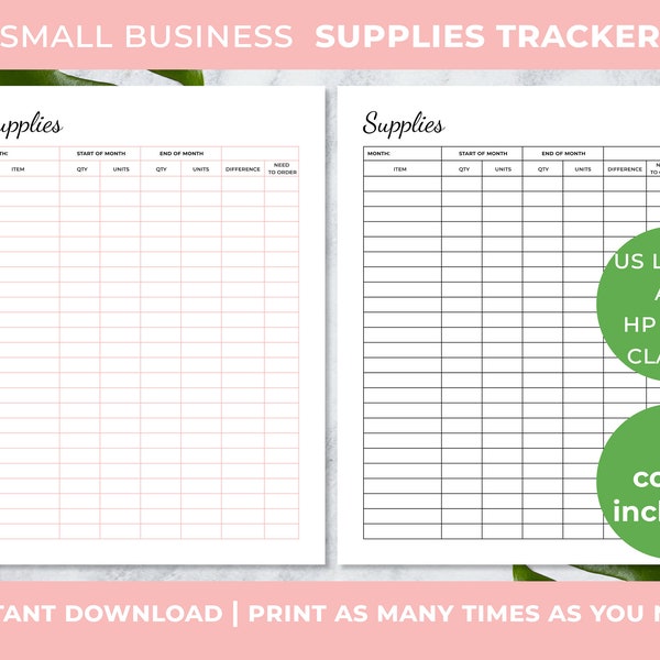 Supply list template, Inventory spreadsheet, Supply order form, Small Business Planner, Office supply list, Purchasing and supply management