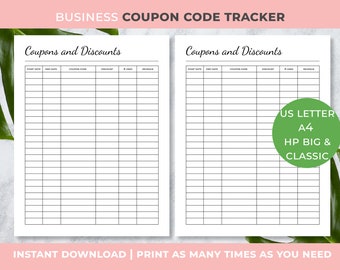 Coupon Code Tracker, Small Business Organizer, Discount Tracker, Coupon Organizer