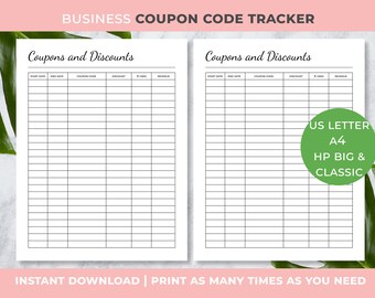 Coupon Code Tracker, Small Business Organizer, Discount Tracker, Coupon Organizer