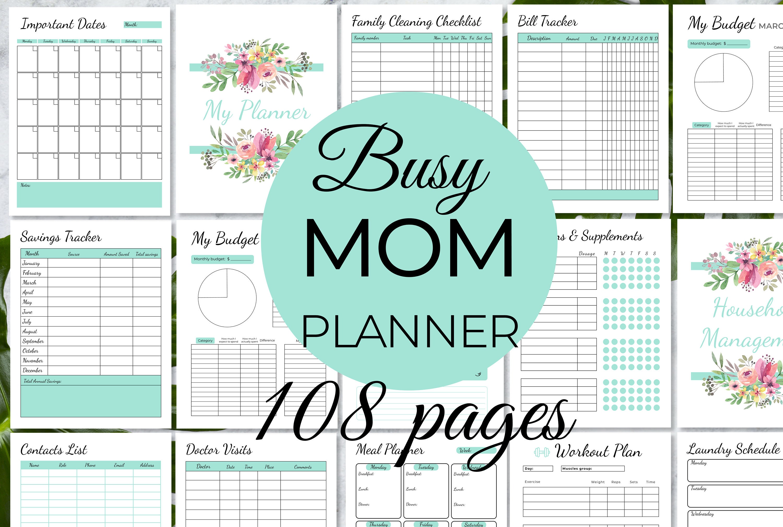 Busy Mom Planner: Home Management Printable (108 Pages) (Digital Download)
