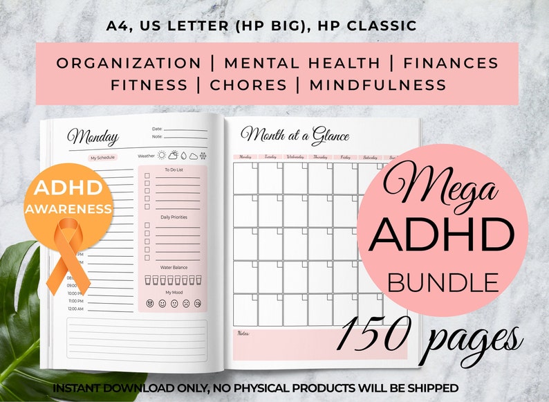 ADHD Planner Adult, ADHD Productivity planner, ADHD planner bundle for adults, Adhd organization planner pdf 