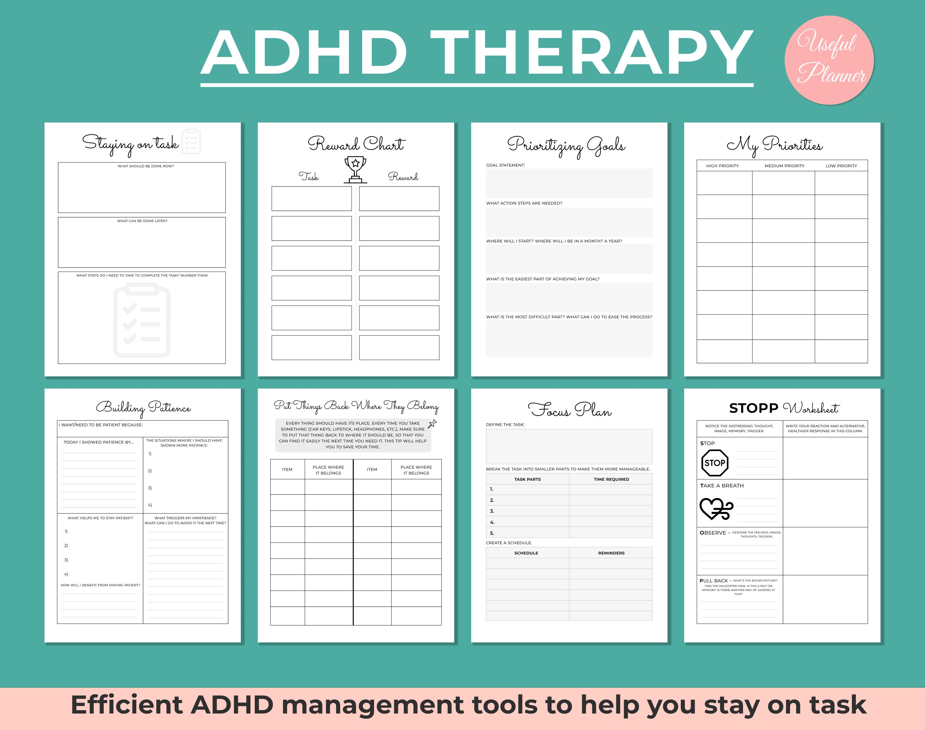ADHD Therapy Worksheets ADHD Planner Adult ADHD Therapy Etsy Australia