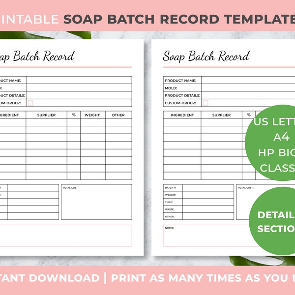 Soap Batch record template, soap maker kit, small business planner, soap making tools