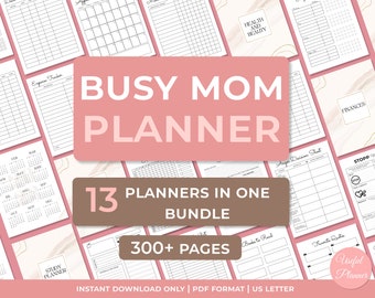 Busy Mom Planner, Stay at home mom planner, printable planner, mom on the go planner bundle, Elegant Journal, undated and 2024 calendar