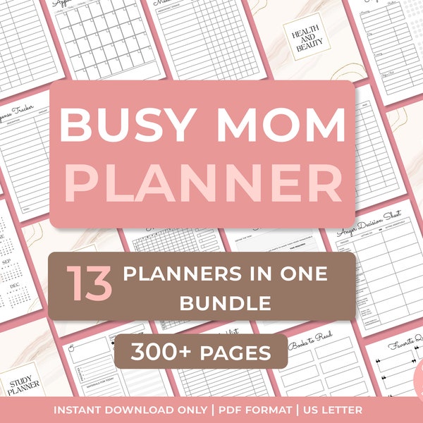 Busy Mom Planner, Stay at home mom planner, printable planner, mom on the go planner bundle, Elegant Journal, undated and 2024 calendar