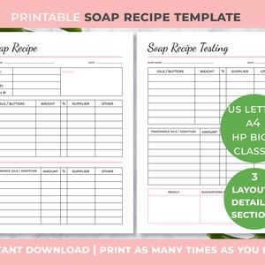 Receptkaarten voor het maken van zeep, receptenblad voor zeep, kit voor het maken van zeep, planner voor kleine bedrijven, sjablonen voor handgemaakte zeep