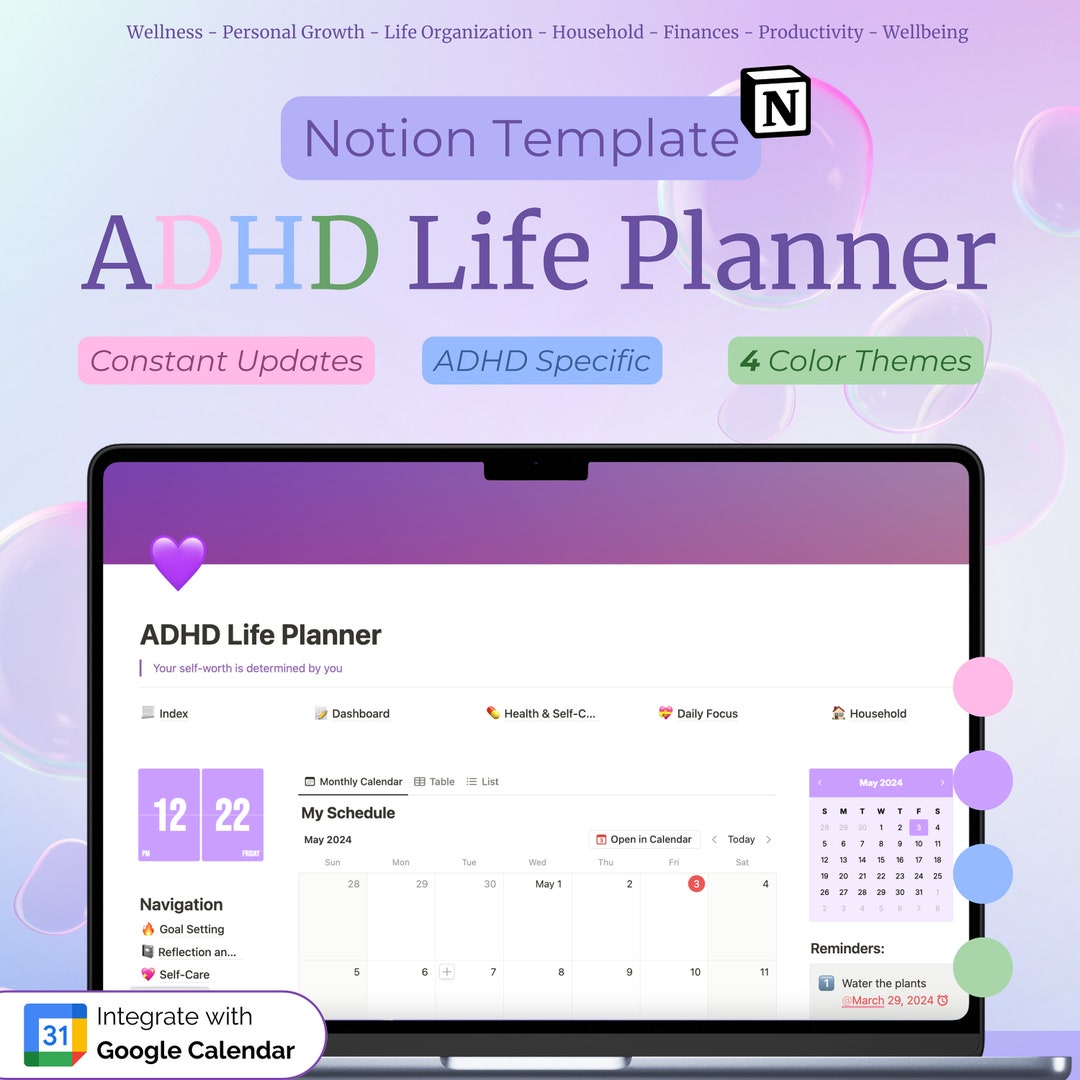 ADHD Notion Template, ADHD Notion Life Planner, All in One Notion ...